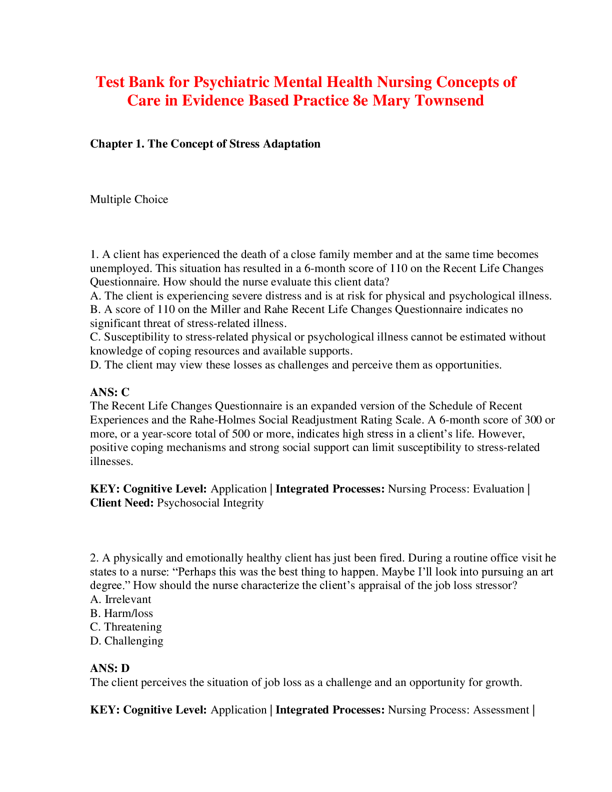 Preview of Psychiatric Mental Health Nursing Concepts of Care in Evidence Based Practice 8e  Mary Tow